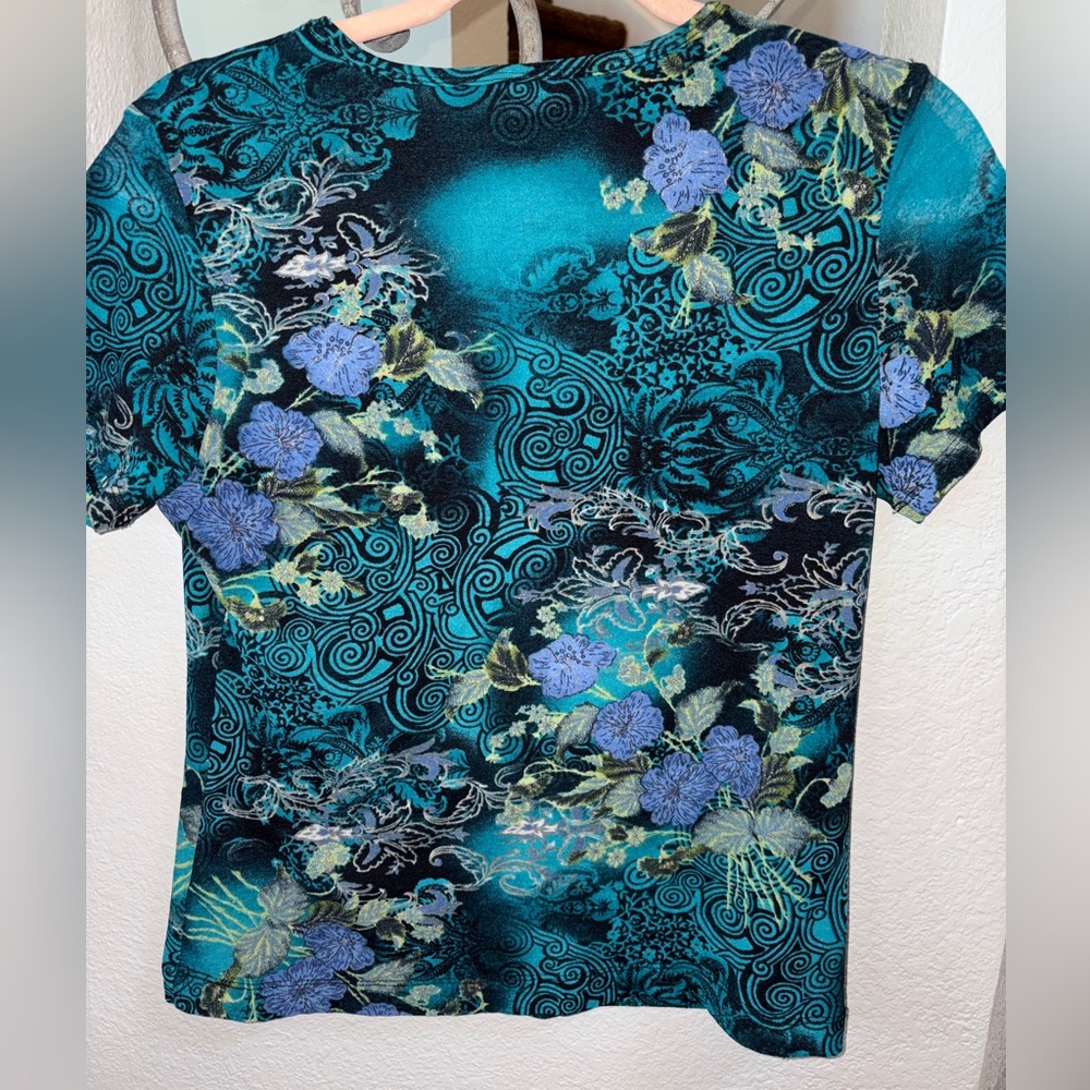 White Stag Blue and Green Floral Short Sleeve Top - Picture 2 of 5